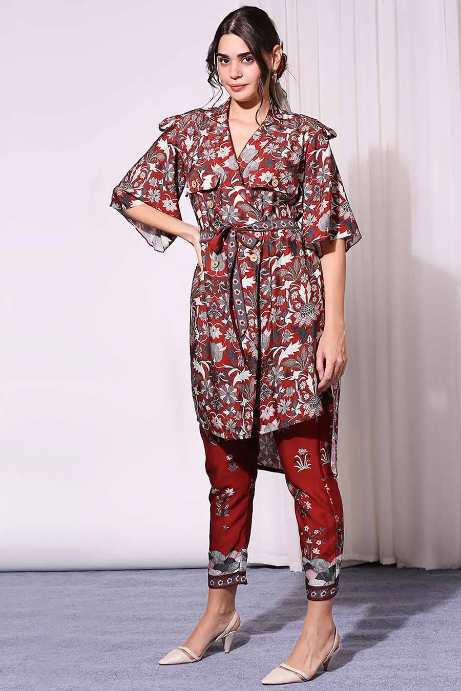 Printed Trench Tunic & Pant Co-Ord Set