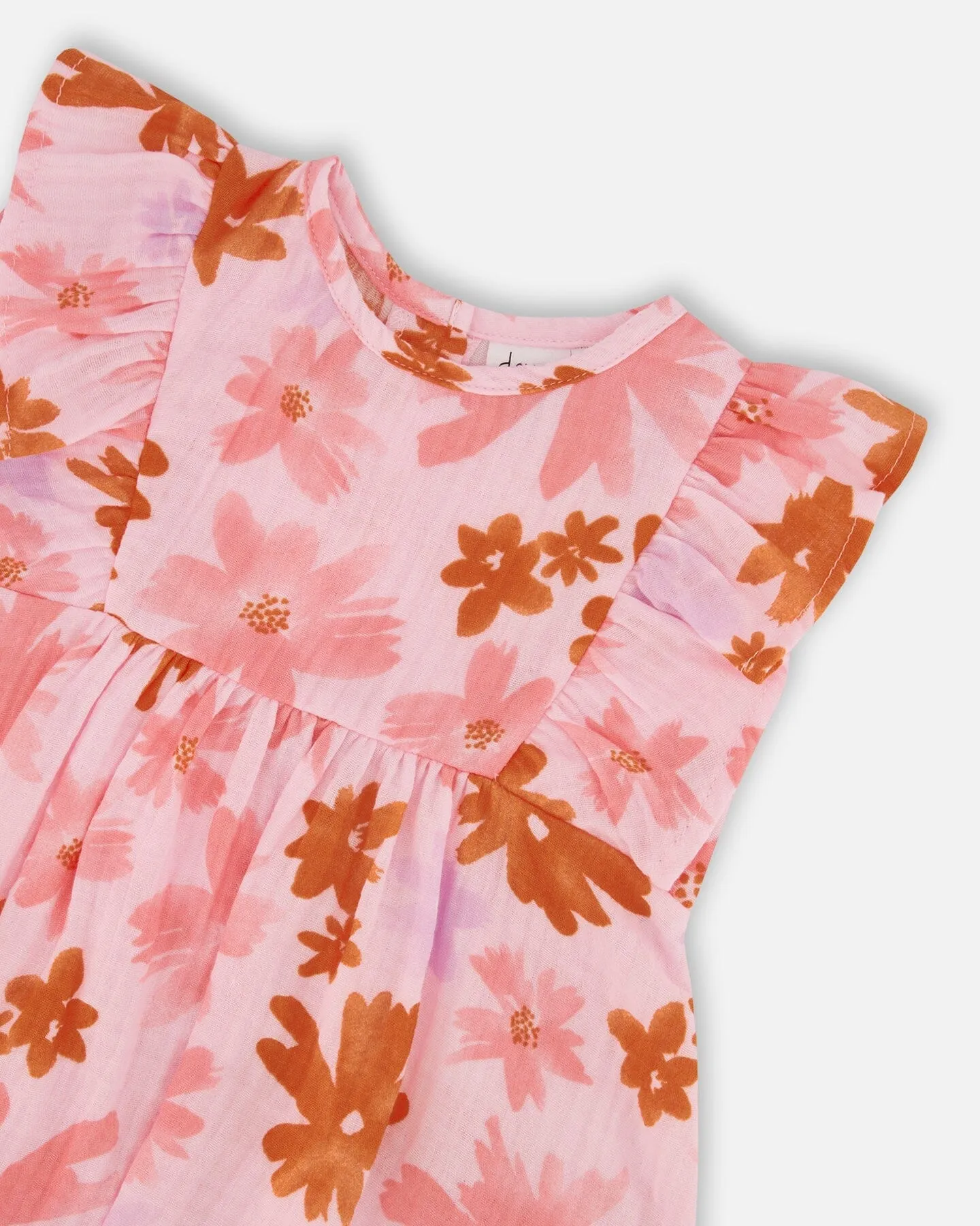 Printed Tunic And Solid Leggings Set Pink And Coral Flowers