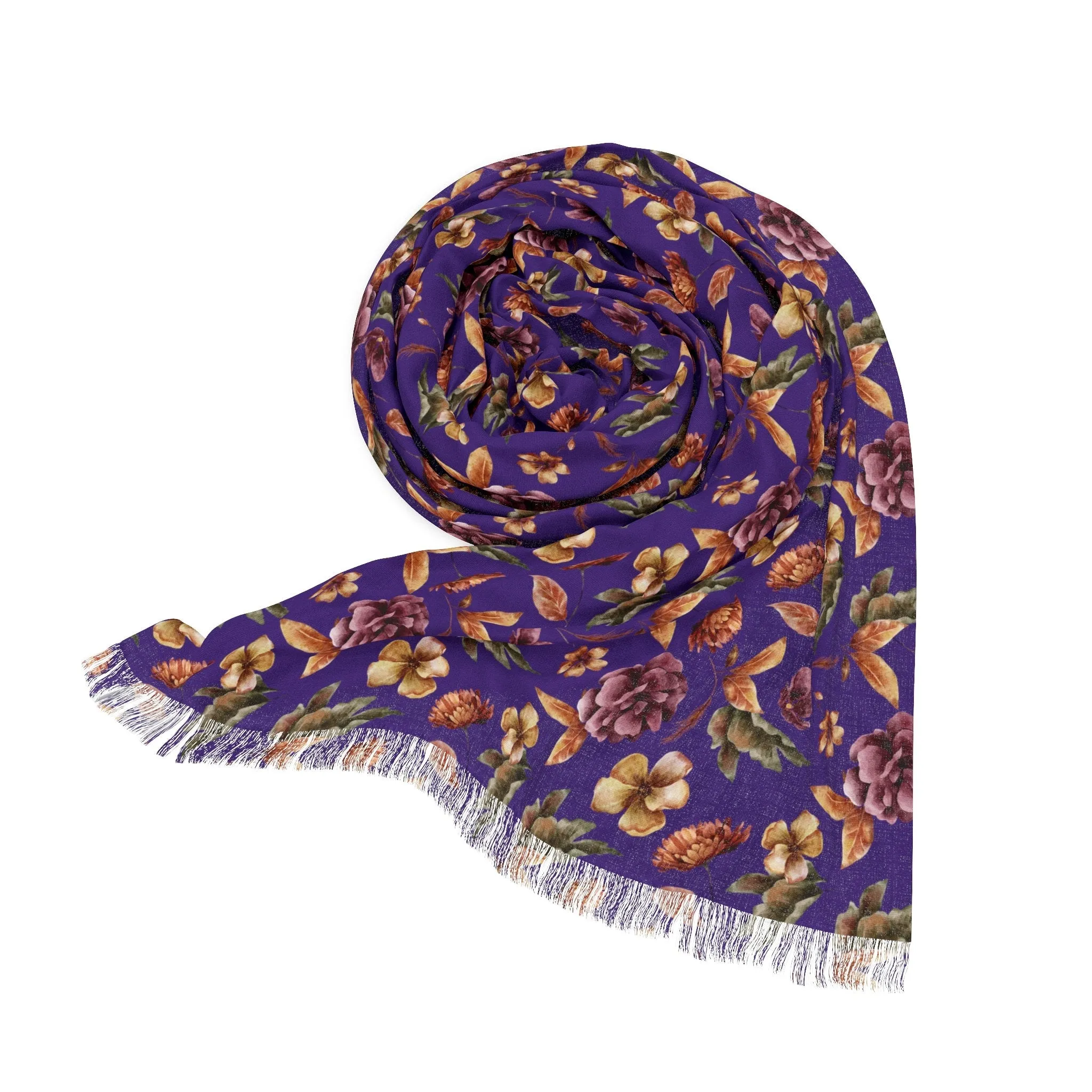 Purple and Orange Blossom Elegance Lightweight Floral Scarf for All Seasons Elegant Blossom Floral Evening Shawl Lightweight Floral