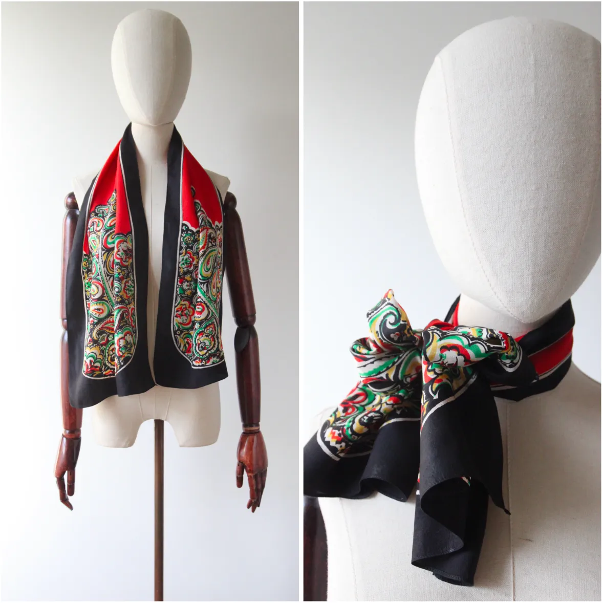 "Bold Paisley" Vintage 1930's Paisley Print Silk Neck Scarf
