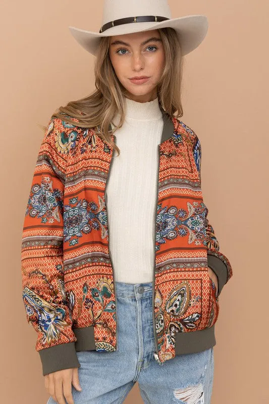Reversible Satin Paisley Bomber Jacket | Reversible Jacket With Cuffed Sleeves