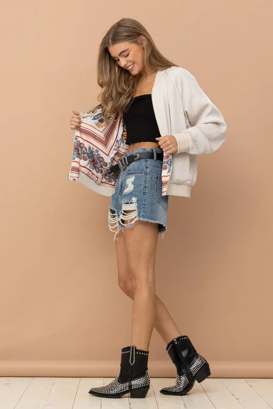 Reversible Satin Paisley Bomber Jacket | Reversible Jacket With Cuffed Sleeves