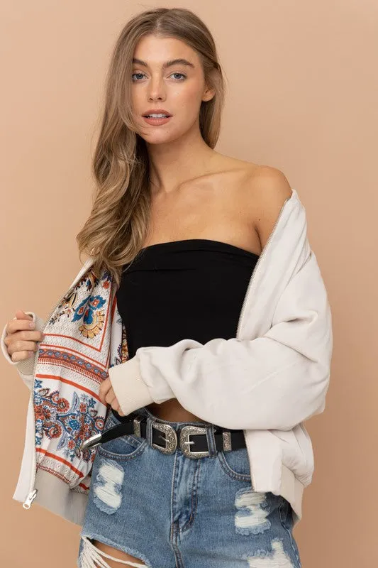 Reversible Satin Paisley Bomber Jacket | Reversible Jacket With Cuffed Sleeves