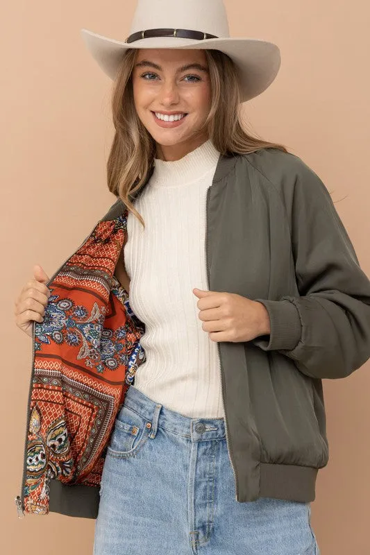 Reversible Satin Paisley Bomber Jacket | Reversible Jacket With Cuffed Sleeves