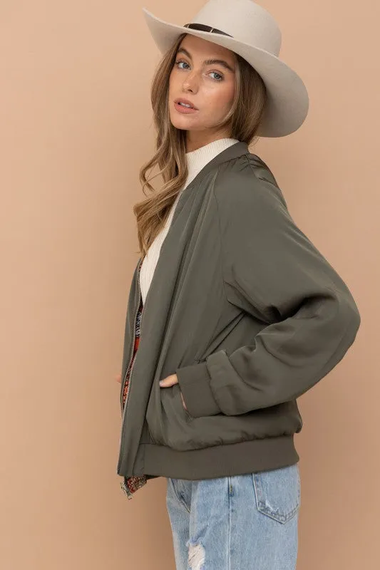 Reversible Satin Paisley Bomber Jacket | Reversible Jacket With Cuffed Sleeves