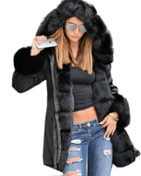 Roiii Women Thicken Warm Winter Coat Hood Parka Overcoat Long Jacket Outwear,Black,Large