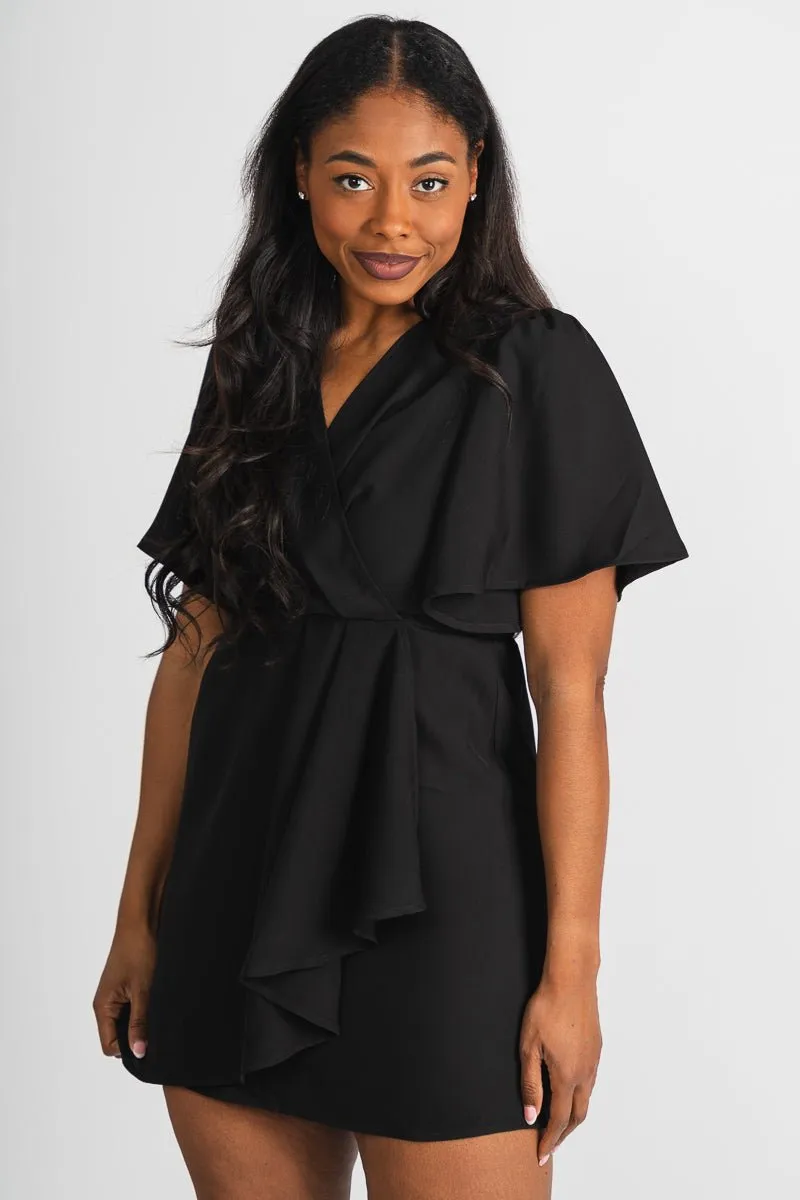 Ruffle wrap dress black