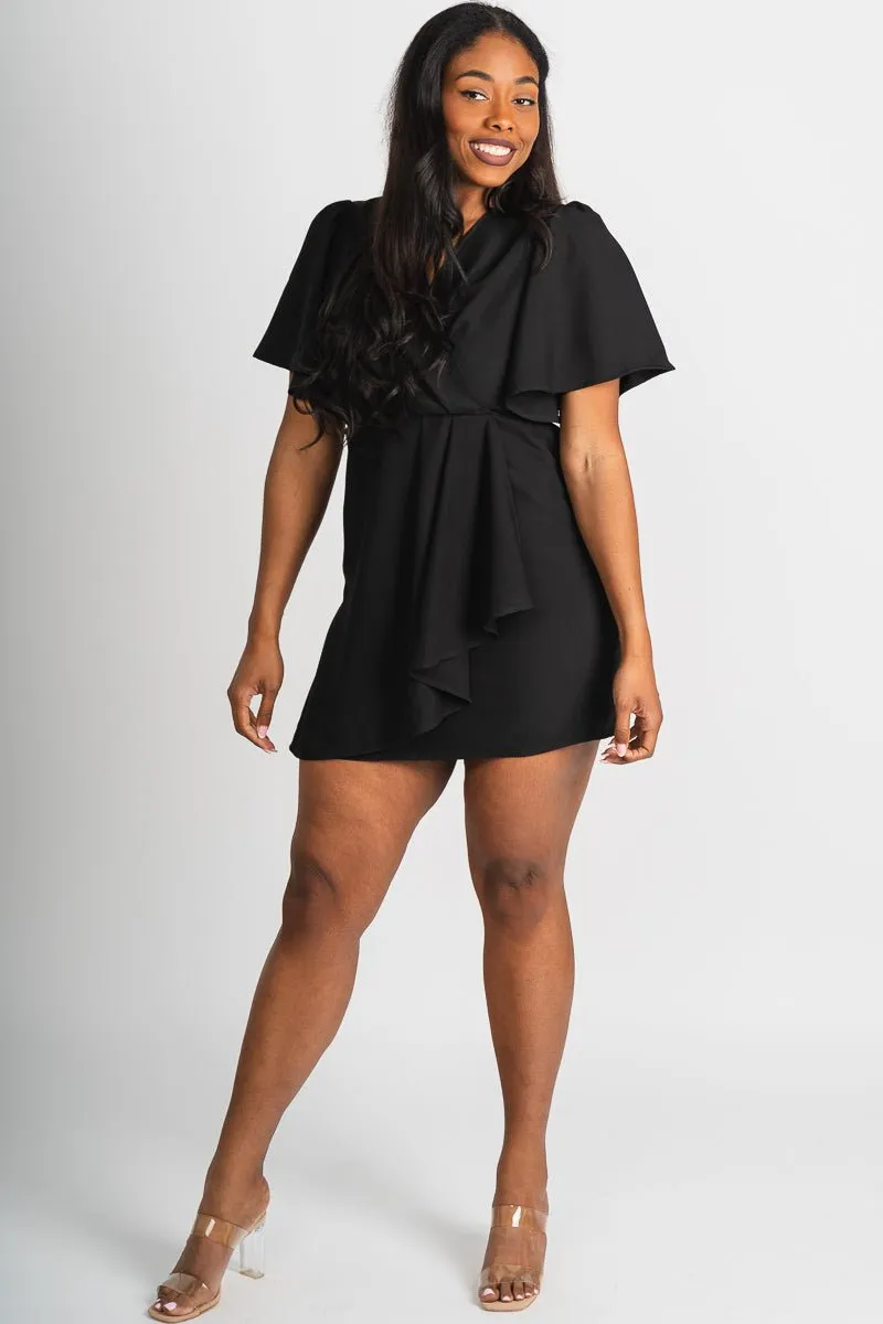Ruffle wrap dress black