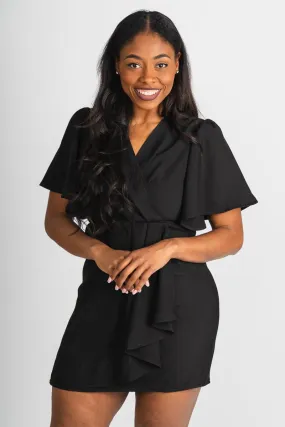 Ruffle wrap dress black