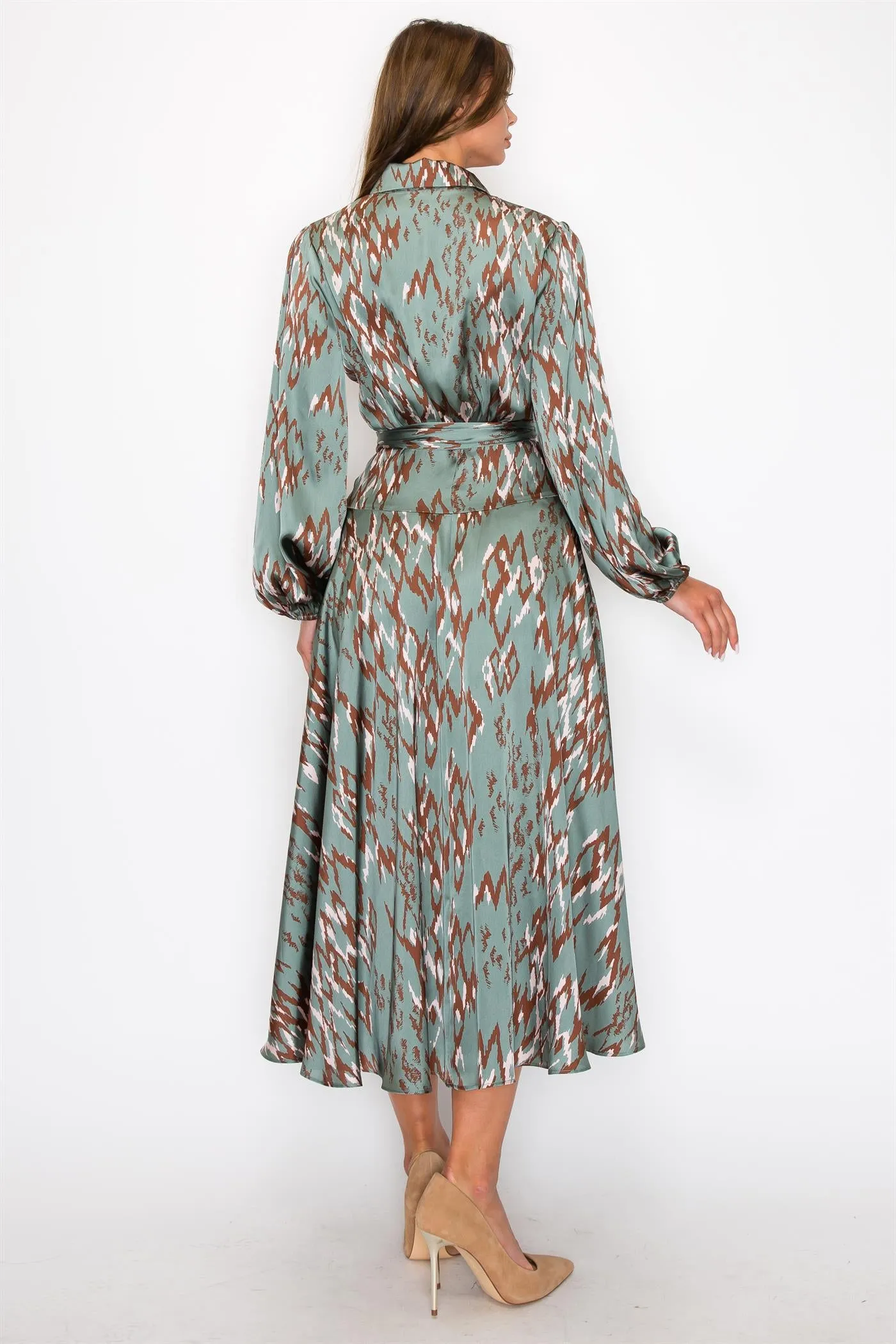 Satin dusty green wrap around dress OL24A184