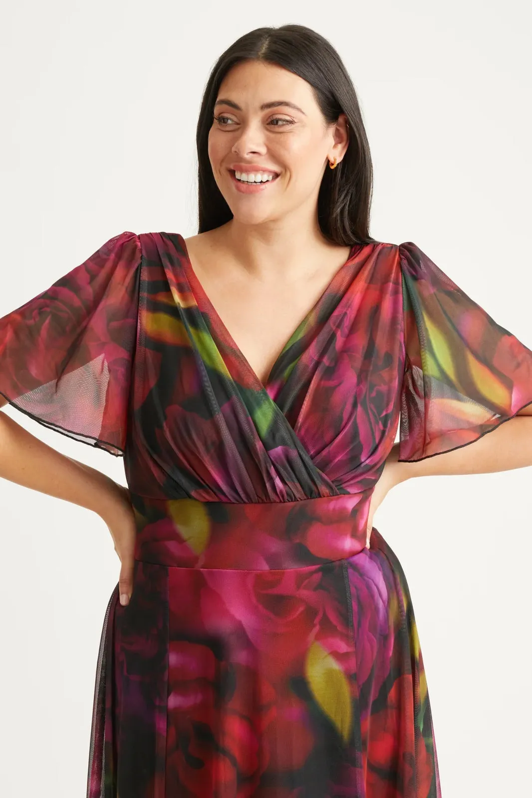 Scarlett & Jo | Isabelle Rose Yellow Float Sleeve Wrap Maxi Dress