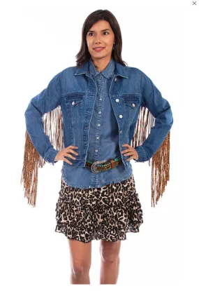 Scully leopard fringe jean jacket