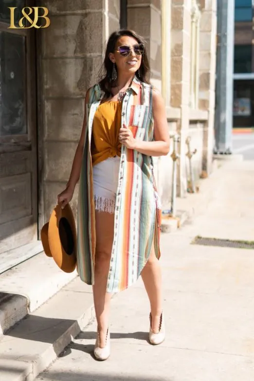 SERAPE LONG SLEEVELESS LACE UP TUNIC
