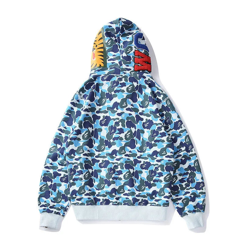 Shark Print Hoodie Spring And Autumn Zipper Hoodie Sweater
