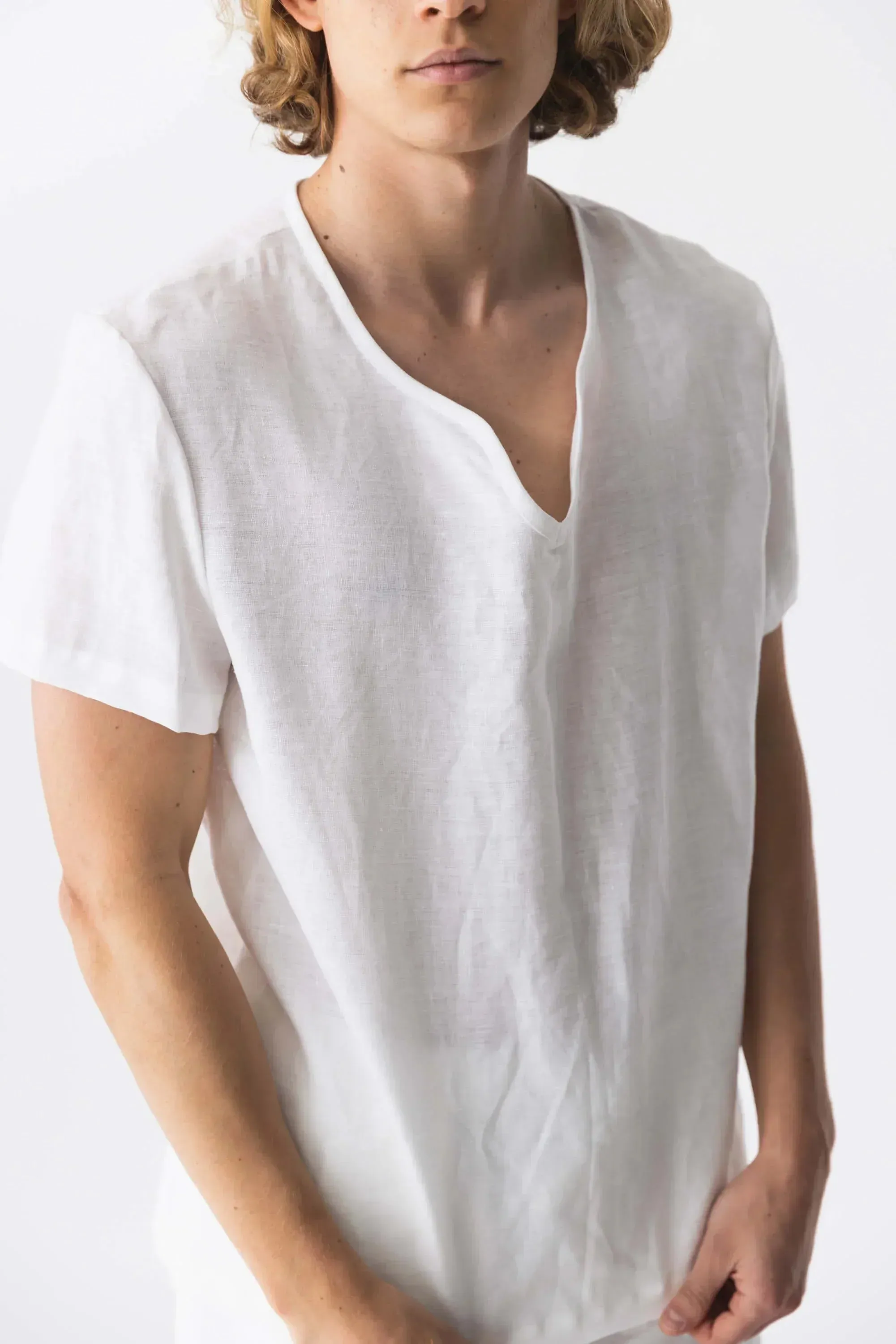 Short-sleeved linen tunic red brick - Marcelo