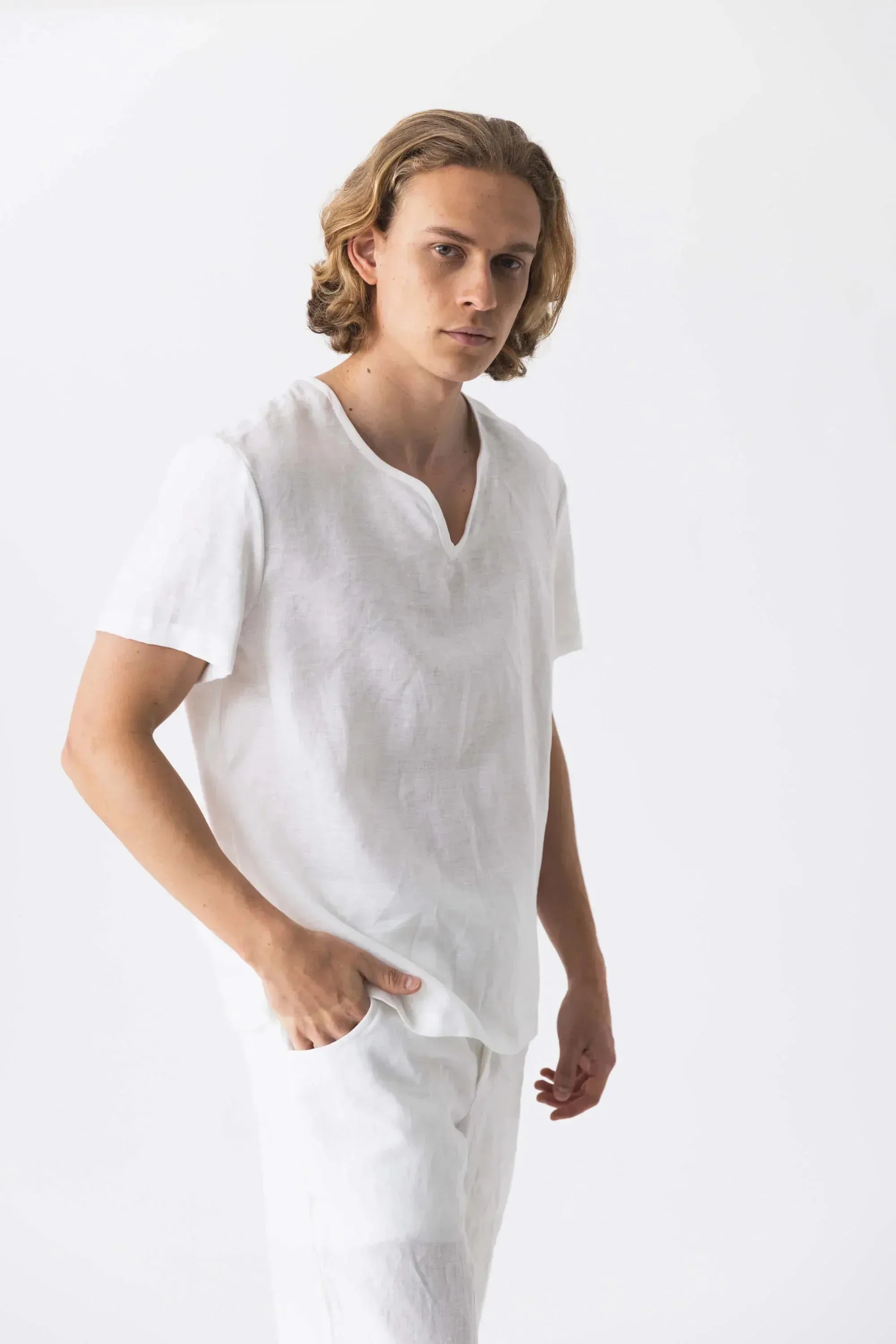 Short-sleeved linen tunic red brick - Marcelo