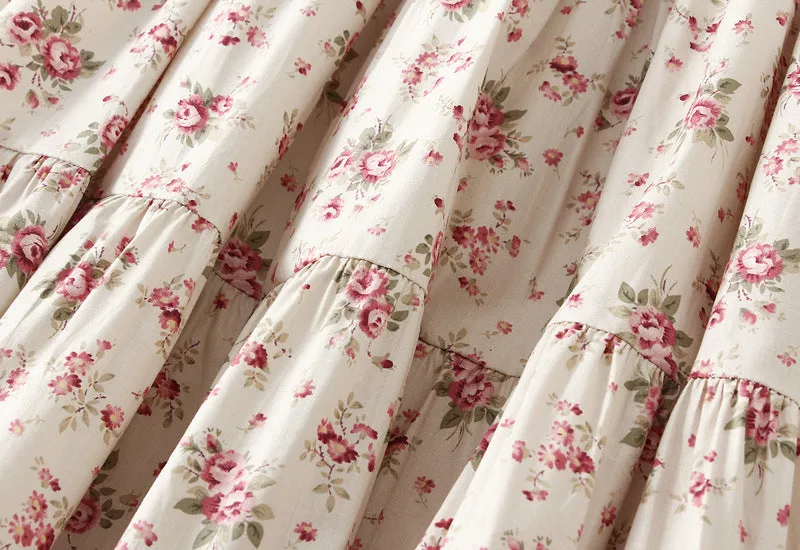 Spring Lace Stitching Pastoral Floral Skirt