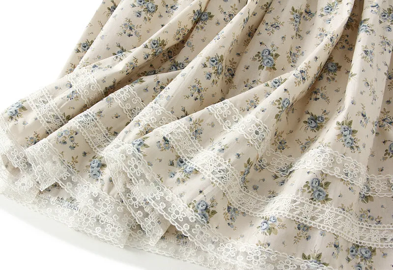 Spring Lace Stitching Pastoral Floral Skirt