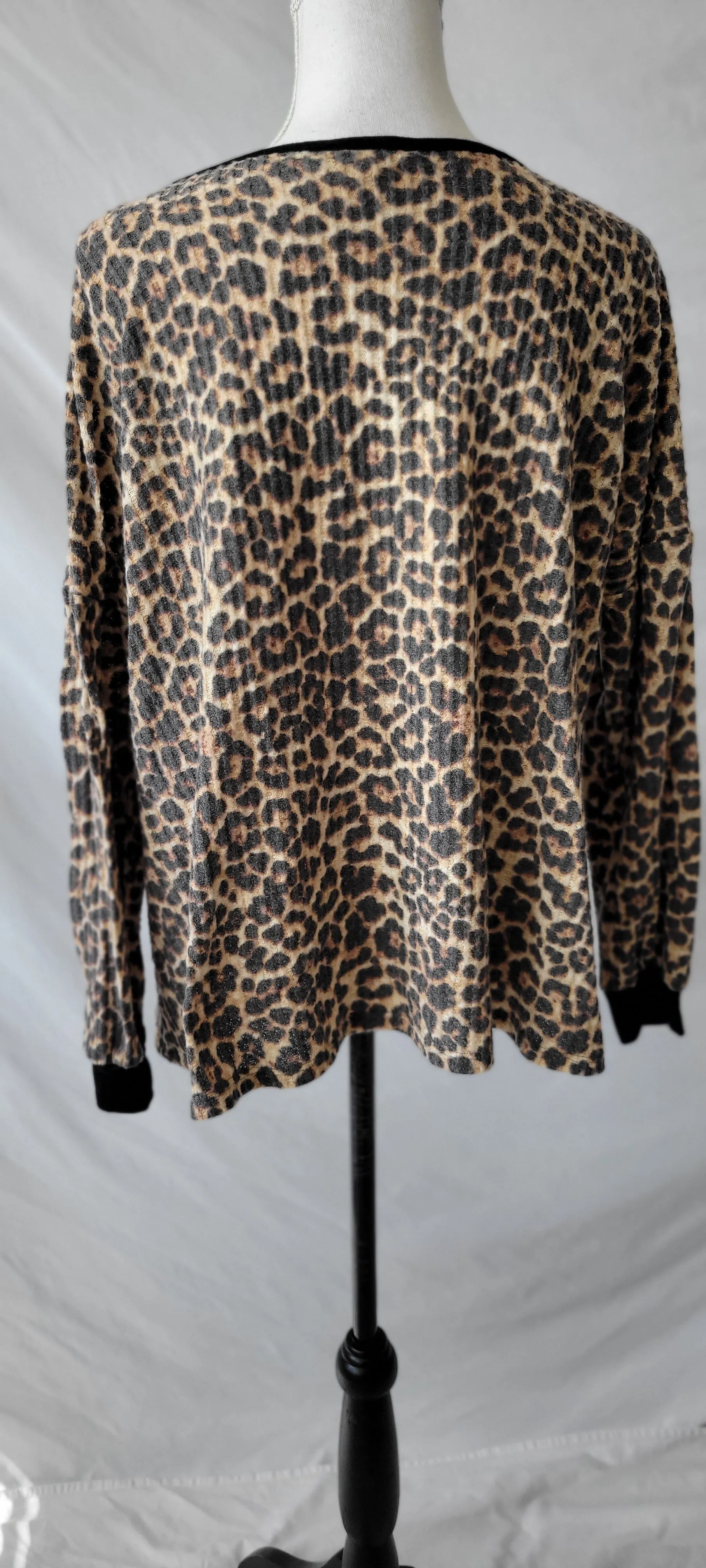 Stefany Leopard Brushed Waffle Knit Tunic Top