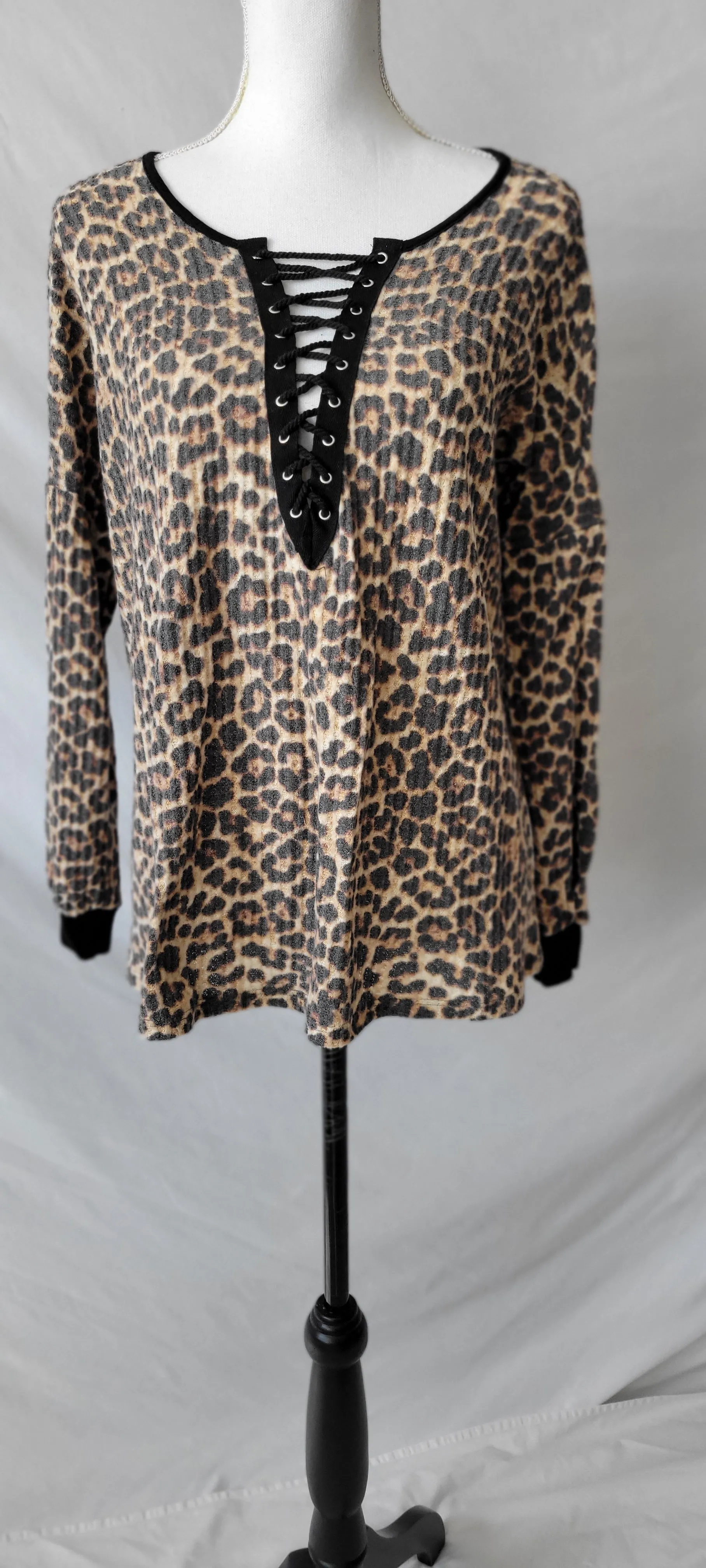 Stefany Leopard Brushed Waffle Knit Tunic Top