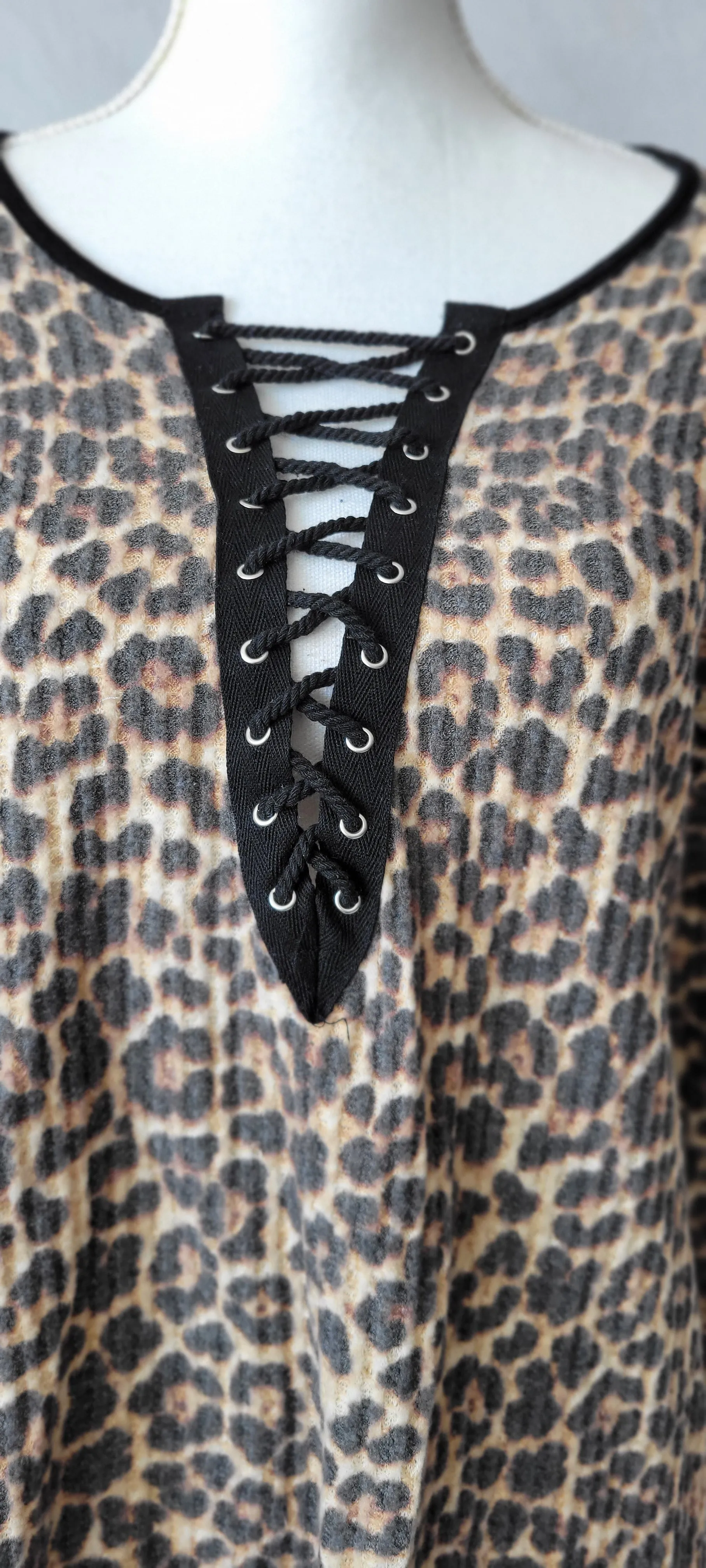 Stefany Leopard Brushed Waffle Knit Tunic Top