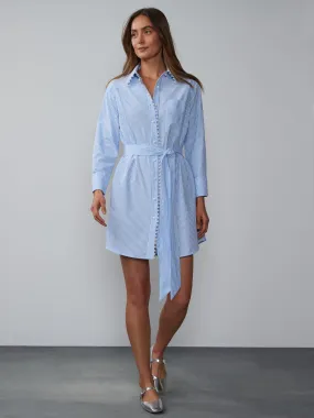 Striped Pearl Trim Poplin Shirt Dress