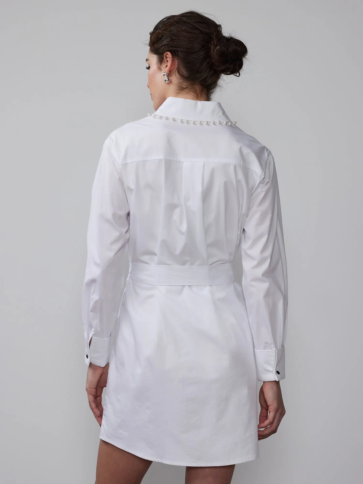 Striped Pearl Trim Poplin Shirt Dress