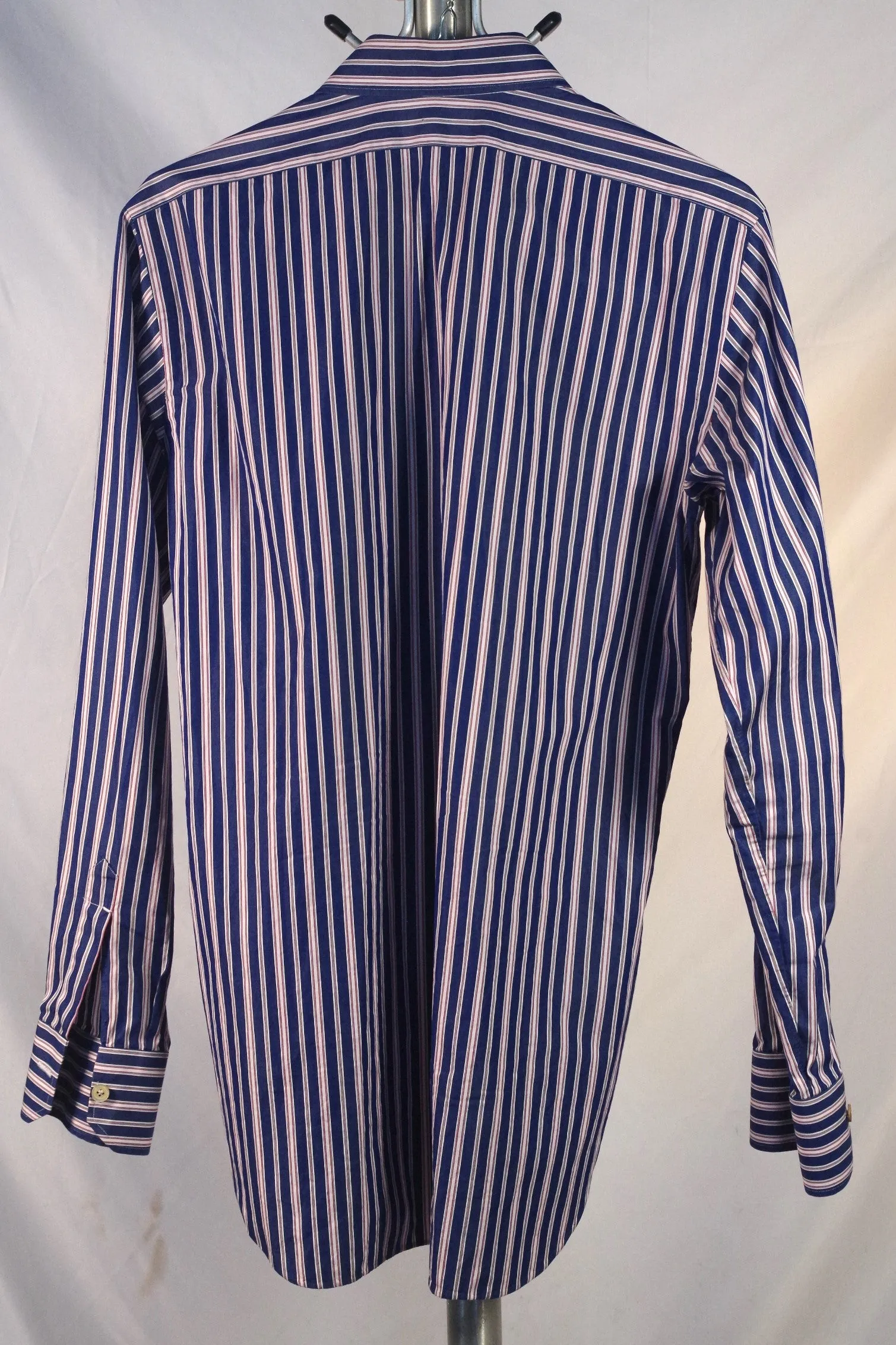 Stunning Navy Blue Striped Kiton Su Misura Dress Shirt - Sz 14