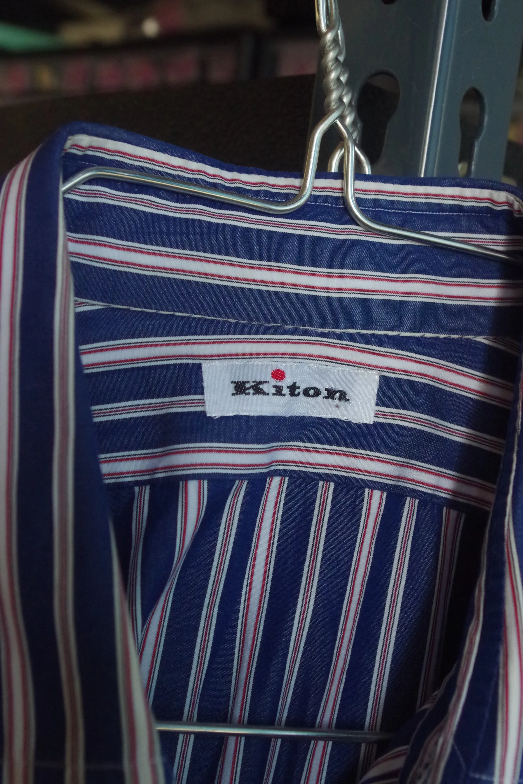 Stunning Navy Blue Striped Kiton Su Misura Dress Shirt - Sz 14