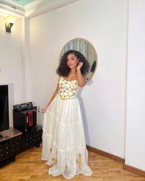 Stylish Beaded Habesha Dress: Flowy Relaxed Look in Ethiopian Traditional Ethiopian Dress Simple Habesha Kemis