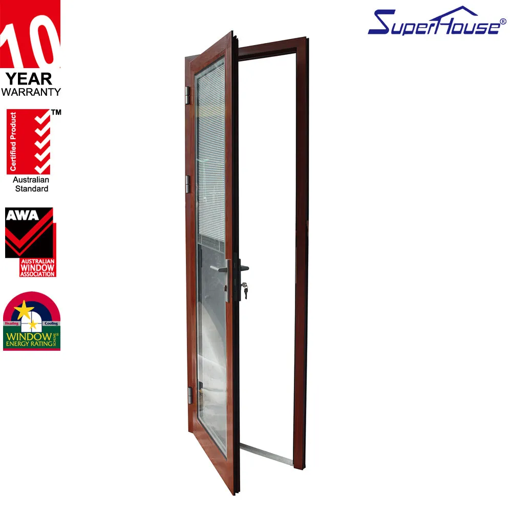 Superhouse Luxurious Balcony Door Wooden Door With Reflective Tinted Glass For Privacy