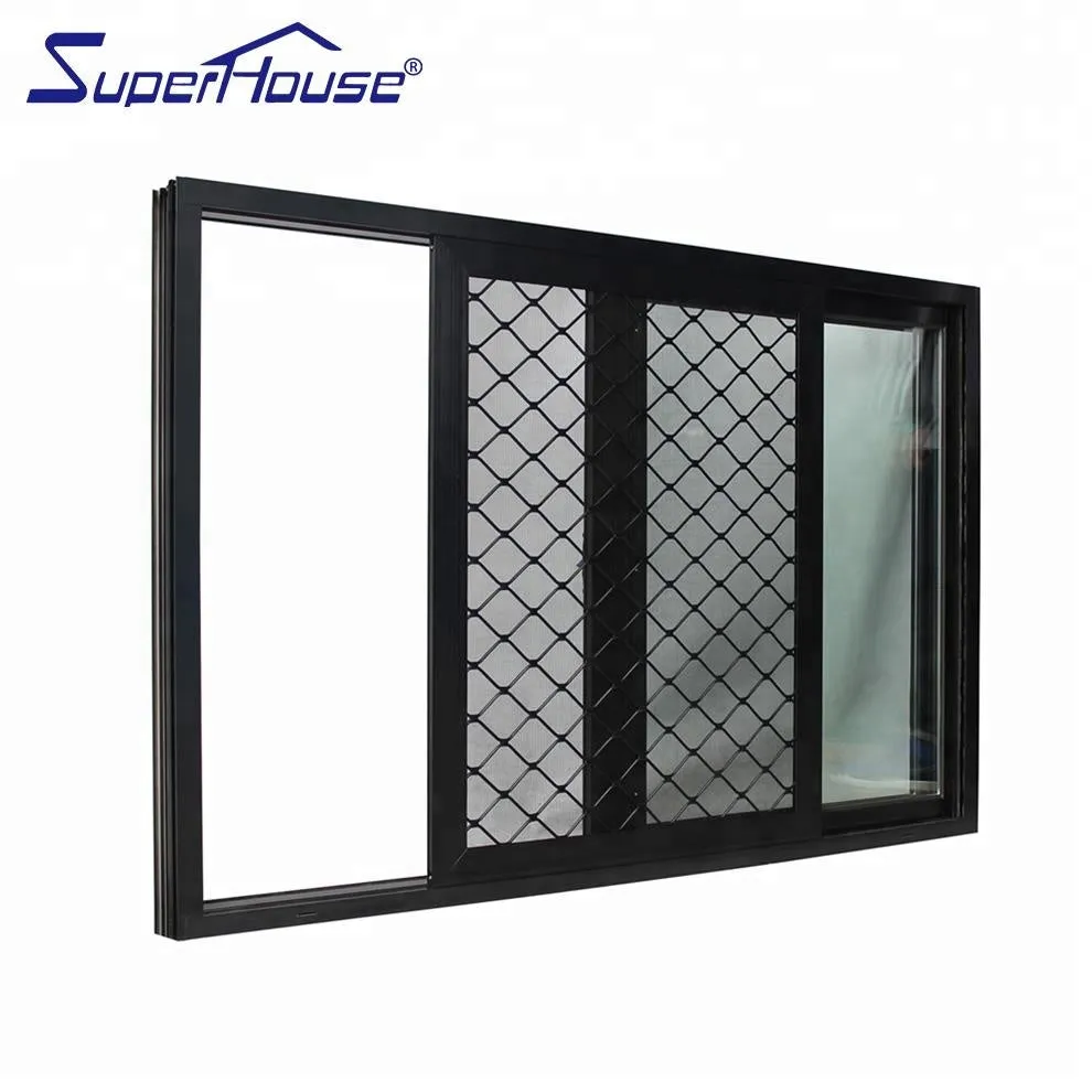 Superhouse Strong Aluminum glass door Window With Security Mesh Iron Grill Design
