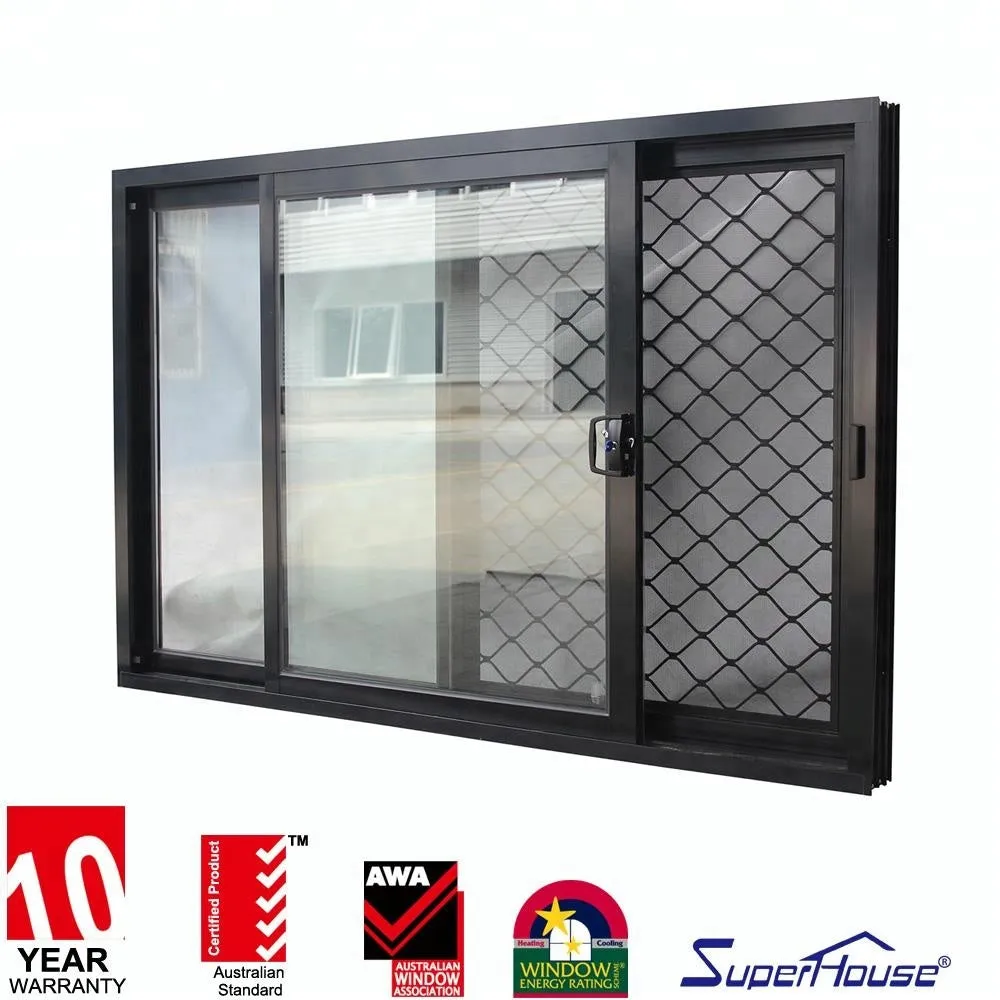 Superhouse Strong Aluminum glass door Window With Security Mesh Iron Grill Design