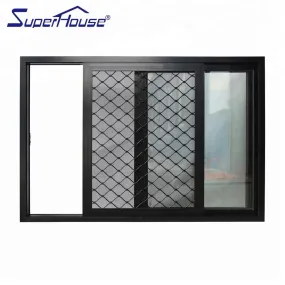 Superhouse Strong Aluminum glass door Window With Security Mesh Iron Grill Design