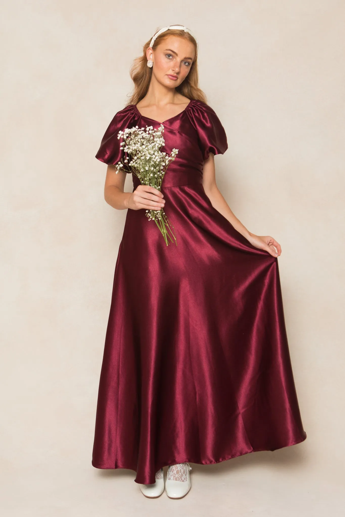Tessie Dress in Wine Satin