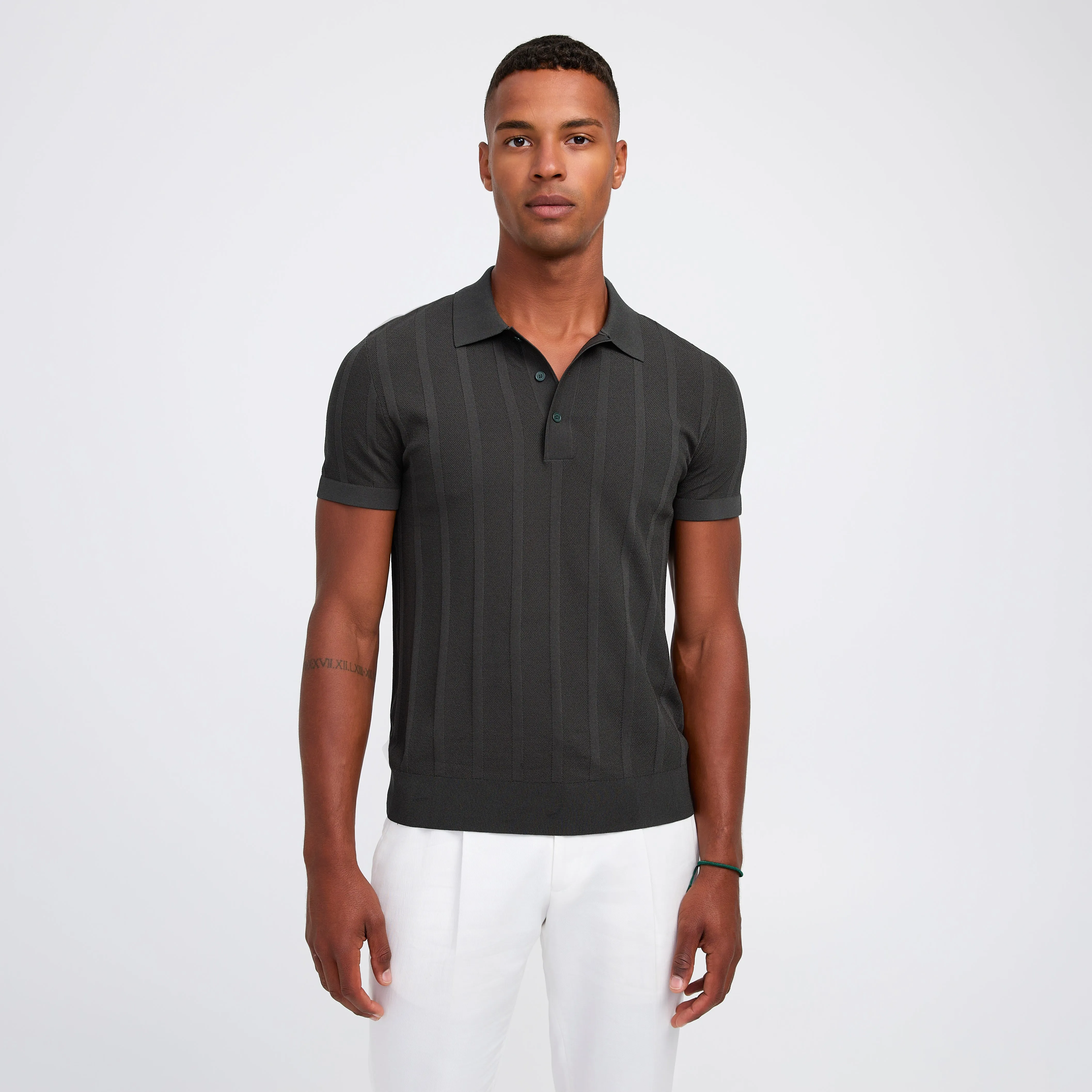 Textured Tech Knit Polo Green