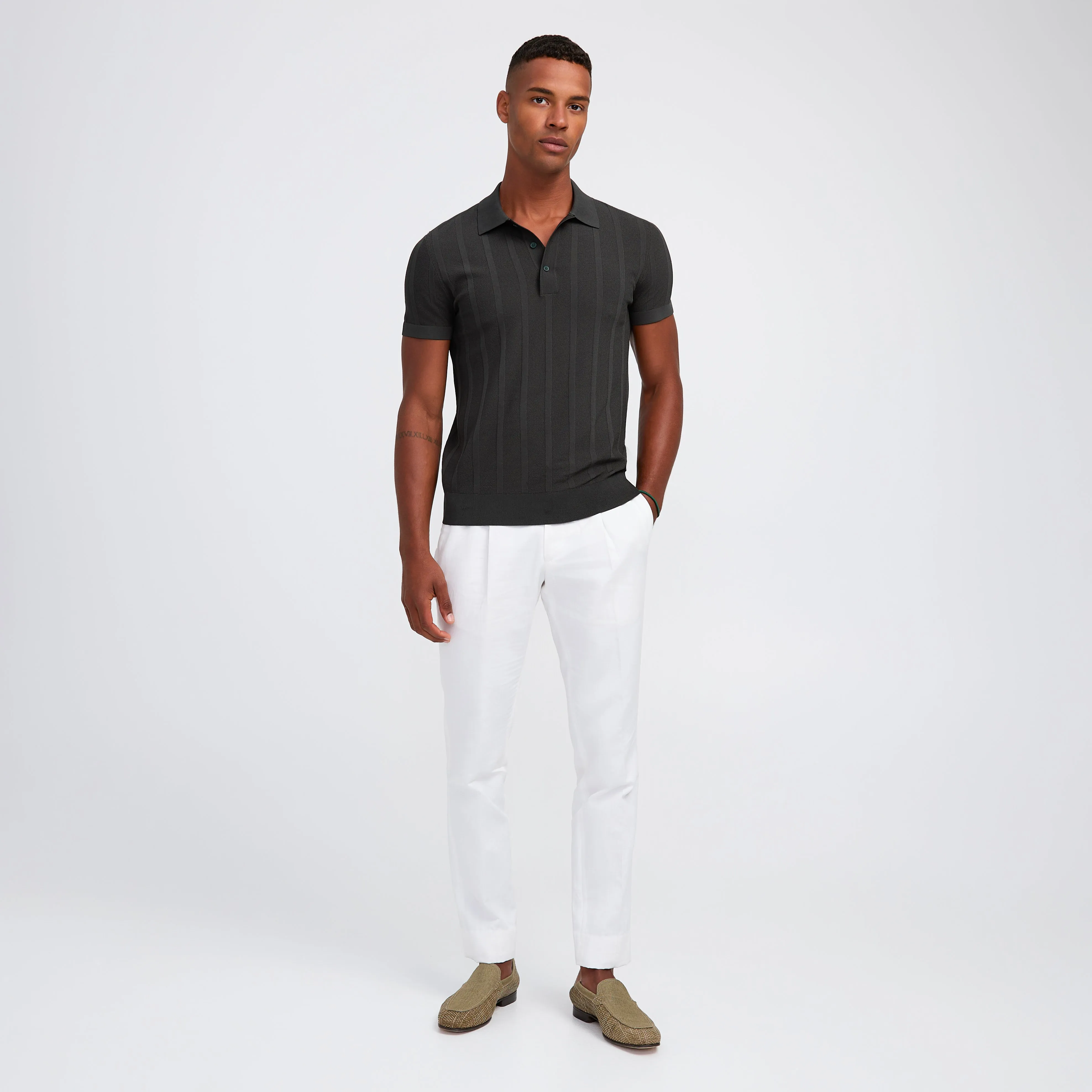 Textured Tech Knit Polo Green