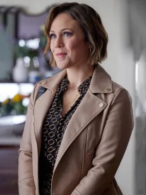 The Wedding Cottage 2023 Vanessa Doyle Brown Biker Leather Jacket
