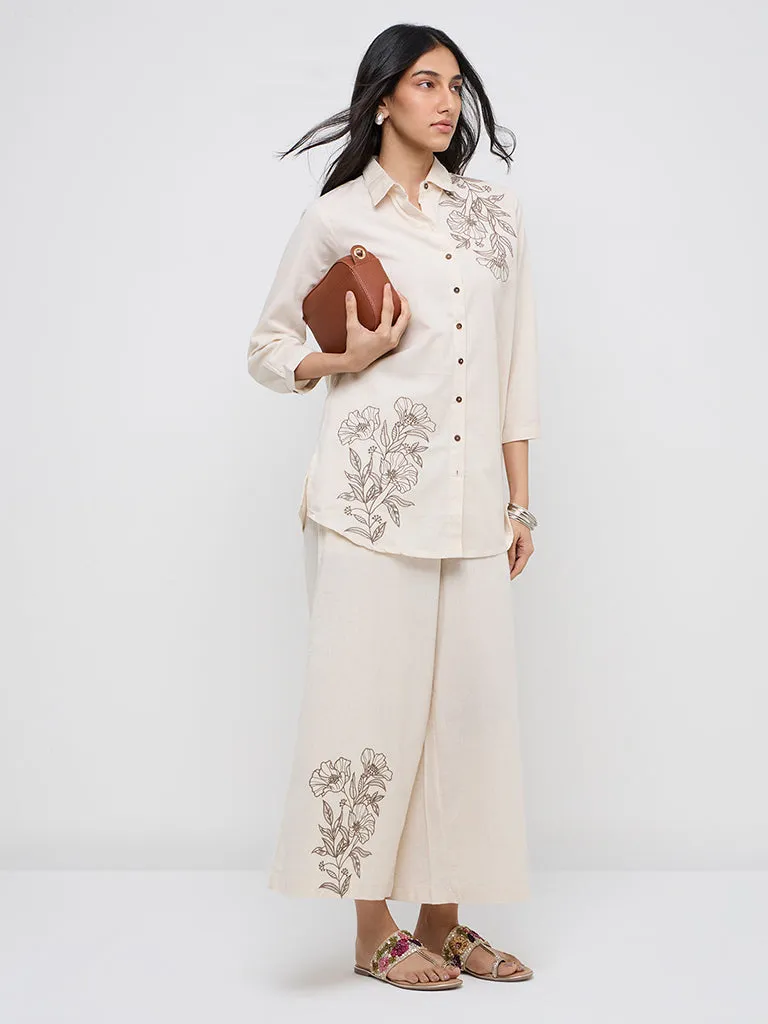 Utsa Off-White Embroidered A-Line Cotton-Blend Tunic