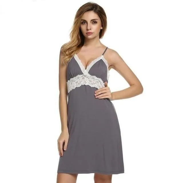 V-Neck Nightgown Patchwork Sleep Wear