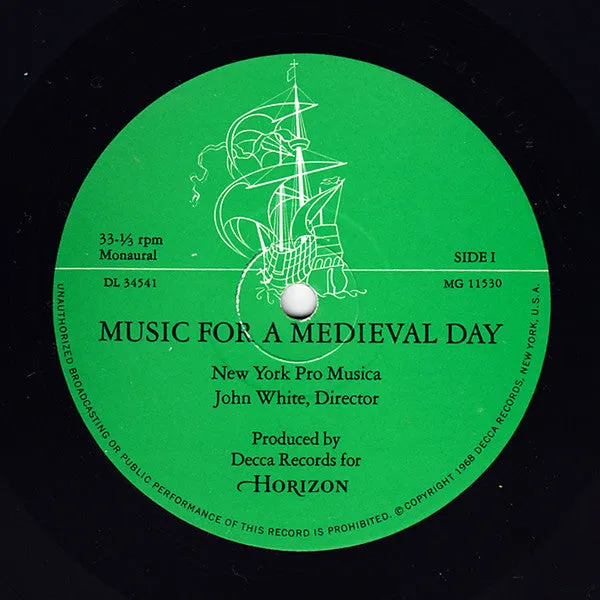 Various / New York Pro Musica - Music For A Medieval Day (LP, Mono) (NM or M-)