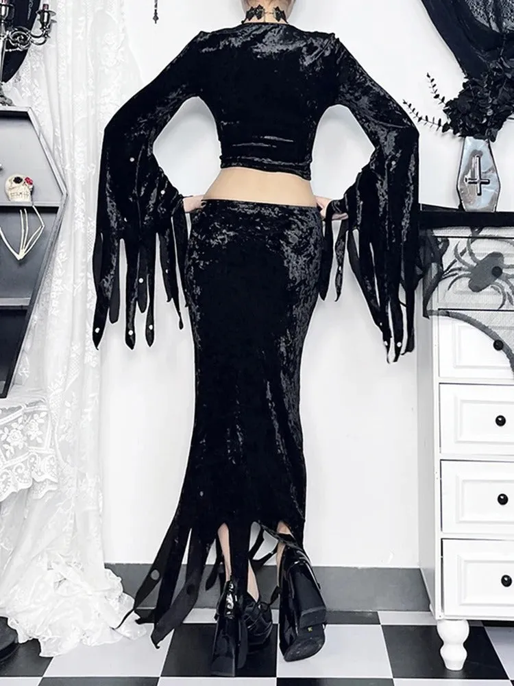 Velvet Pleated Maxi Skirt