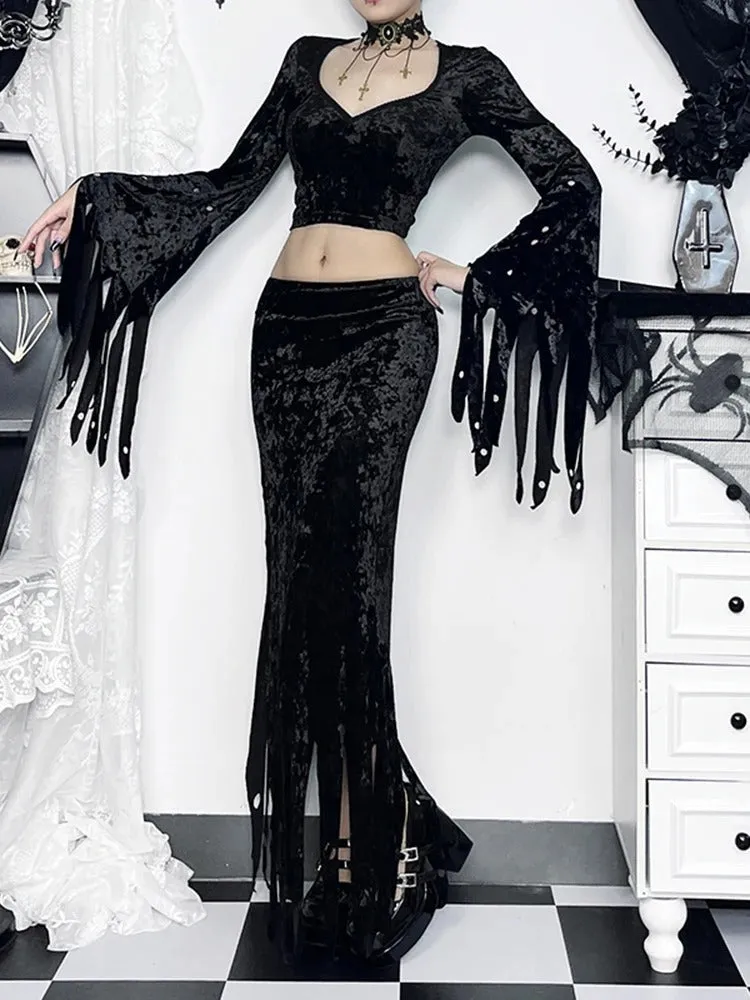 Velvet Pleated Maxi Skirt