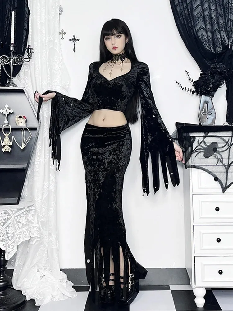 Velvet Pleated Maxi Skirt