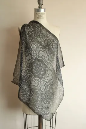 Vintage 1990s JC Penneys Black Chiffon Paisley Scarf