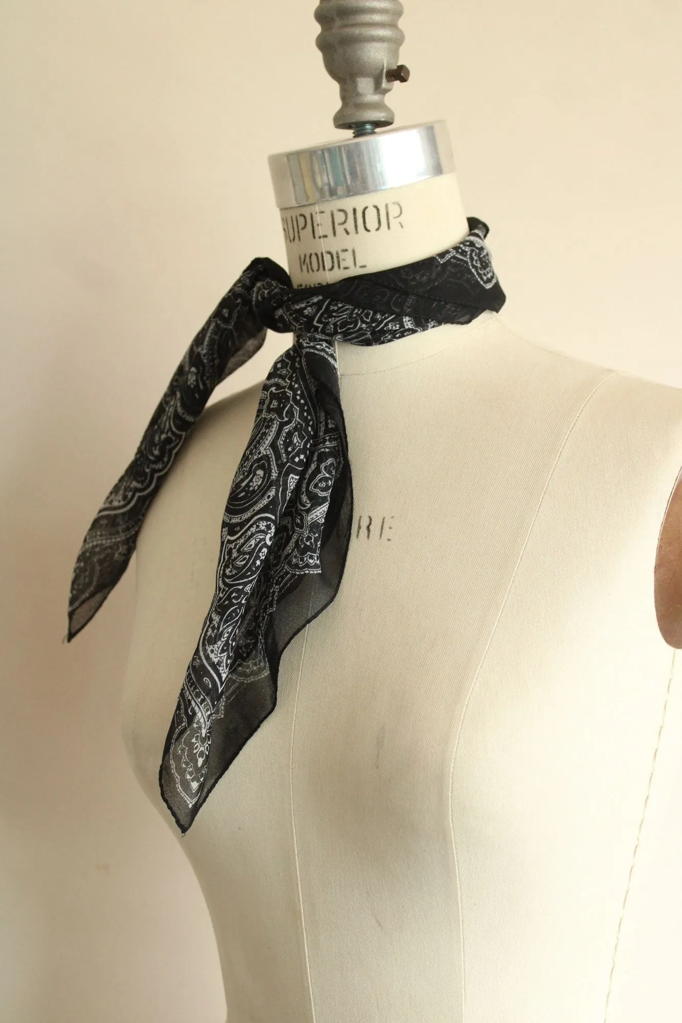 Vintage 1990s JC Penneys Black Chiffon Paisley Scarf