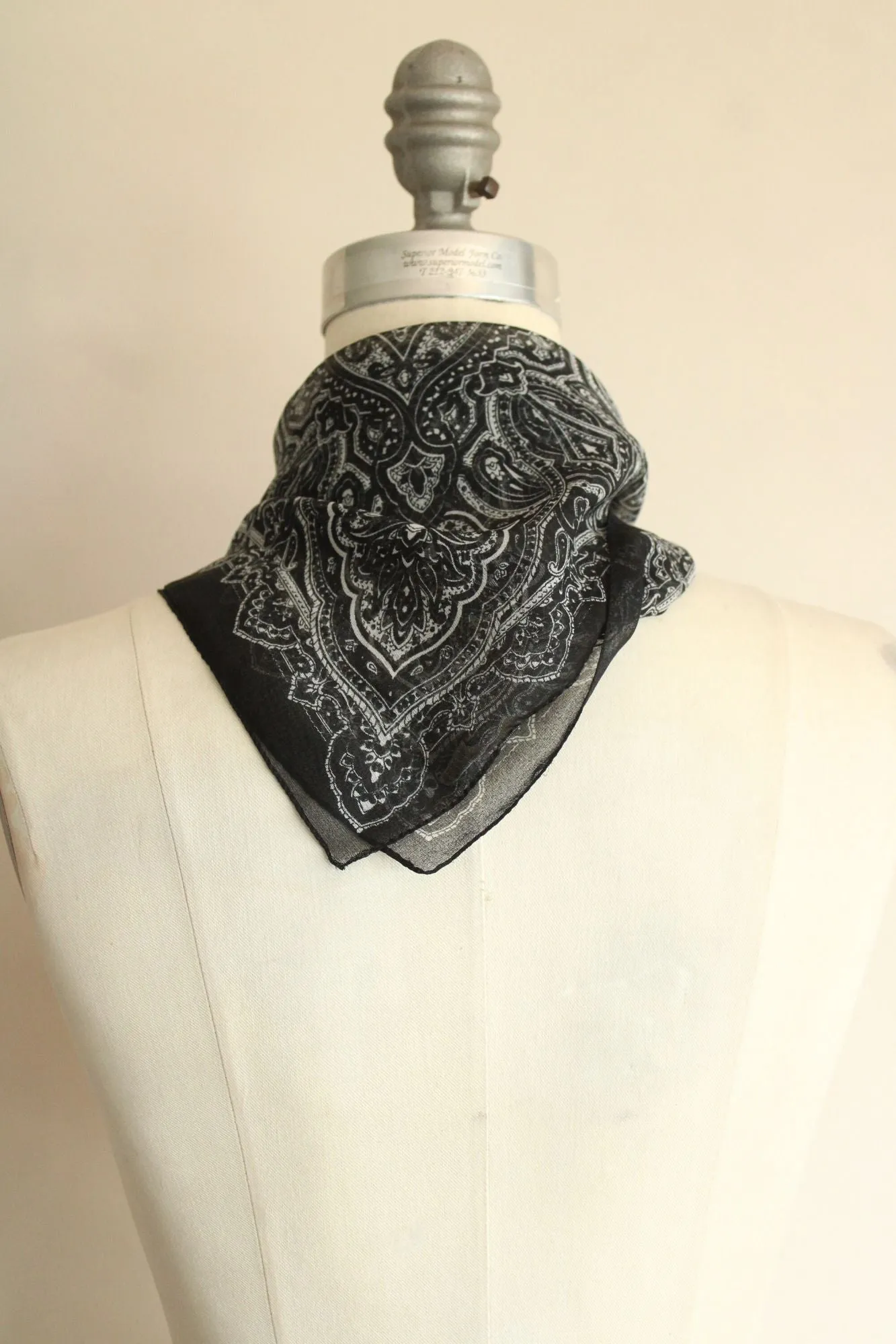 Vintage 1990s JC Penneys Black Chiffon Paisley Scarf