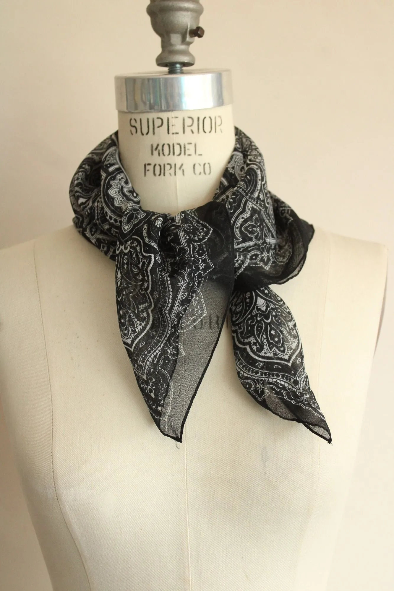Vintage 1990s JC Penneys Black Chiffon Paisley Scarf