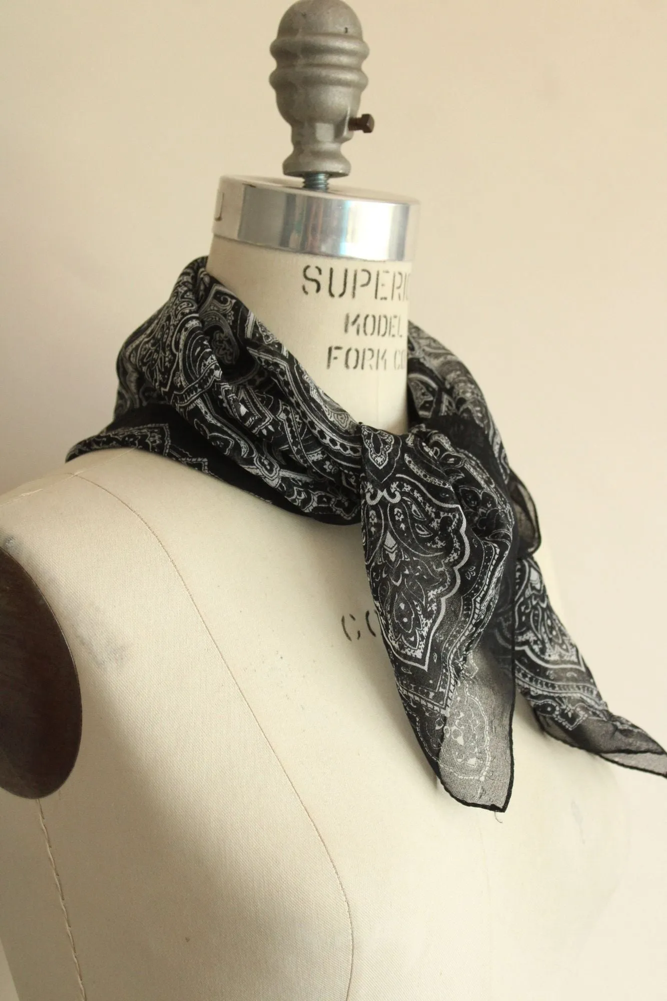 Vintage 1990s JC Penneys Black Chiffon Paisley Scarf