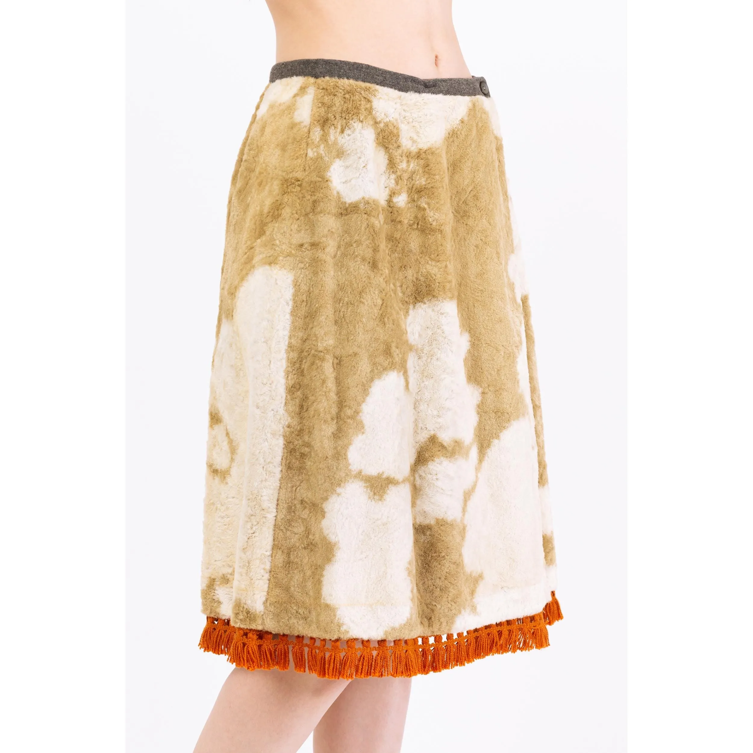 Vintage 70s Western Cow Print Faux Fur Wrap Skirt - Small, 26.5" Waist